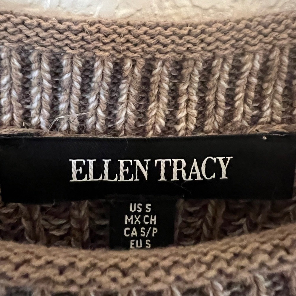 Ellen Tracy Womens Tan Marled Raglan Sleeve Crew Neck Sweater Small - Picture 5 of 10